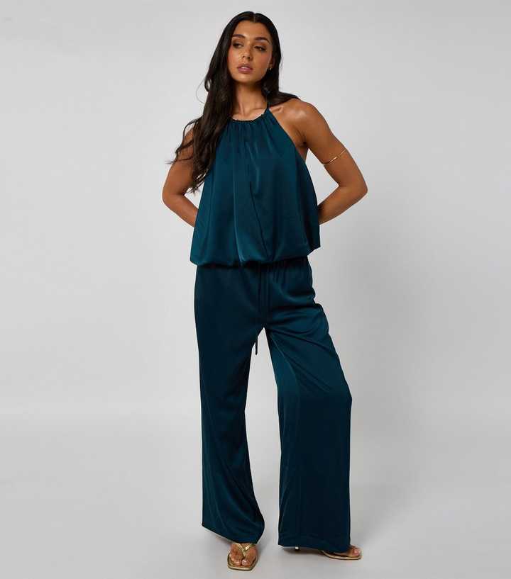 Urban Bliss Teal Satin Wide Leg Trousers 
