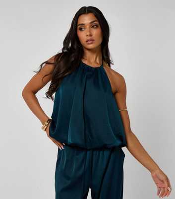 Urban Bliss Teal Satin Bubble Hem Top