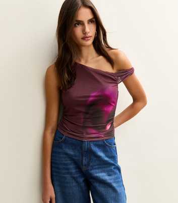 Purple Floral Print Fallen Shoulder Top