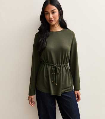 Dark Khaki Soft Touch Tie Waist Top