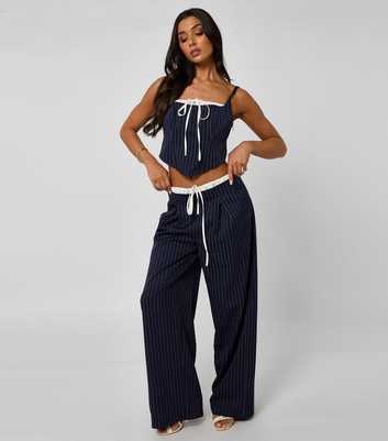 Urban Bliss Navy Pinstripe Tie Detail Trousers
