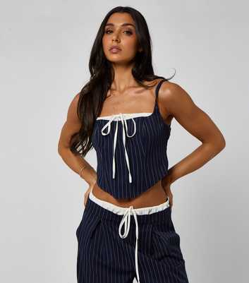 Urban Bliss Navy Pinstripe Tie Detail Top