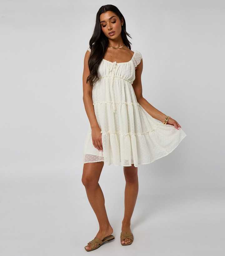 Urban Bliss Cream Ruffled Tiered Dress
