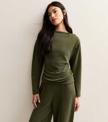 Khaki Soft Touch Slash Neck Top