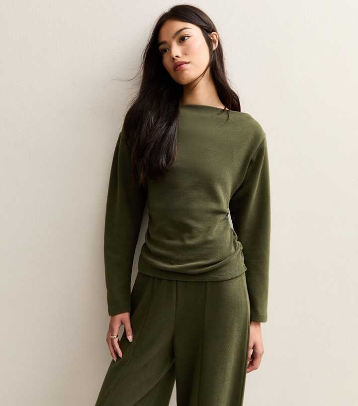 Khaki Soft Touch Slash Neck Top