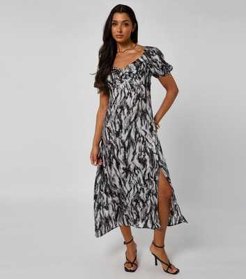 Urban Bliss Black Printed Knotted Front Slit Hem Midi Dress