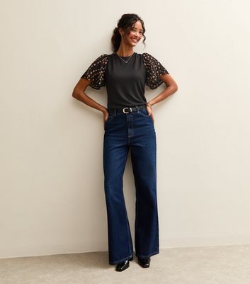 Black Soft Touch Floral Print Flutter Sleeve Top | New Look