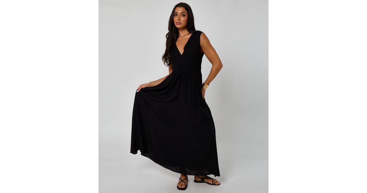 Urbann Vibe Black Silk Chiffon Maxi Dress With V Neck For Women Lightweight Vacation Ready
