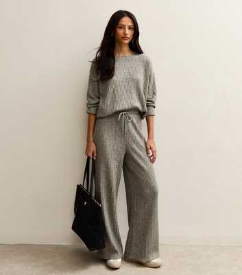 Grey Soft Touch Cable Knit Wide Leg Trousers