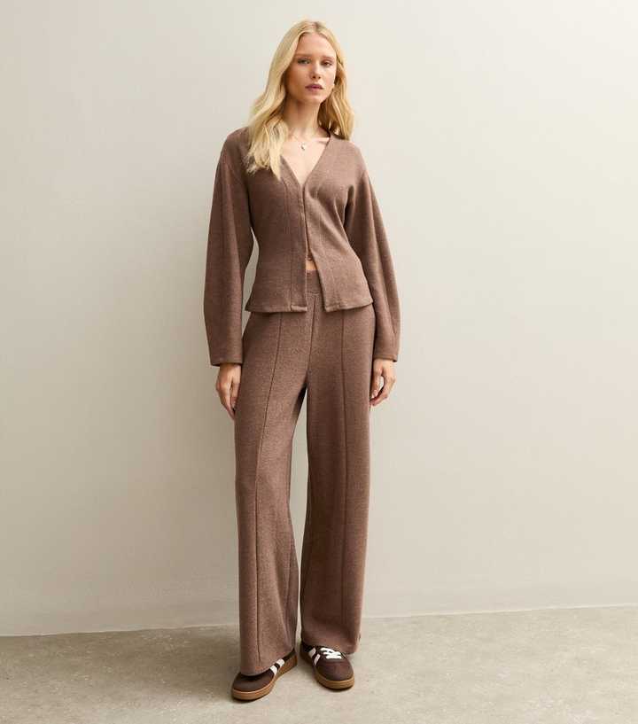 Dark Brown Soft Touch Wide Leg Trousers