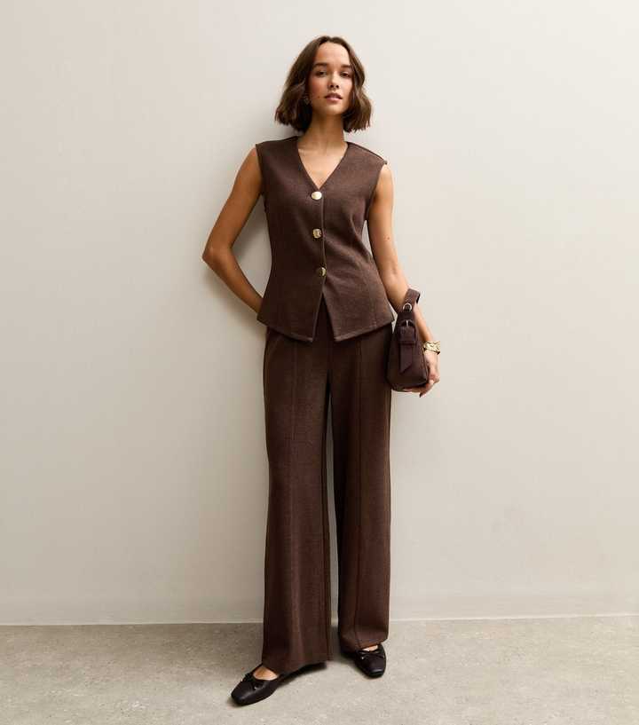Dark Brown Soft Touch Seam Detail Trousers