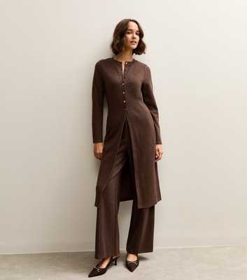 Dark Brown Soft Touch Longline Cardigan