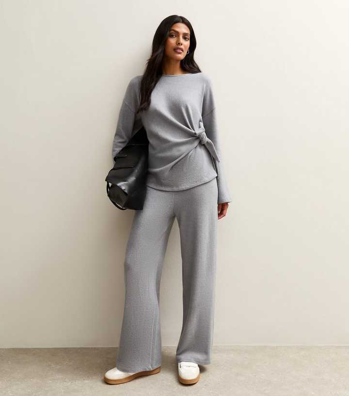 Grey Soft Touch Wide Leg Trousers