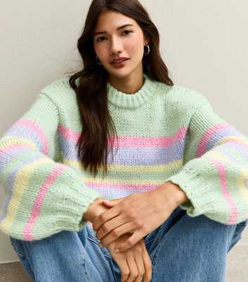 Sunshine Soul Green Striped Crew Neck Jumper