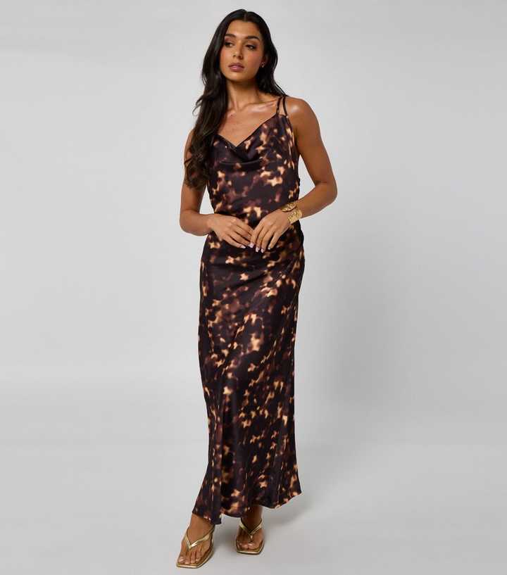 Urban Bliss Brown Pattern Cowl Neck Maxi Dress