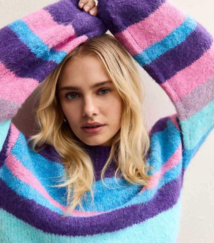 Sunshine Soul Bright Blue Striped Crew Neck Jumper