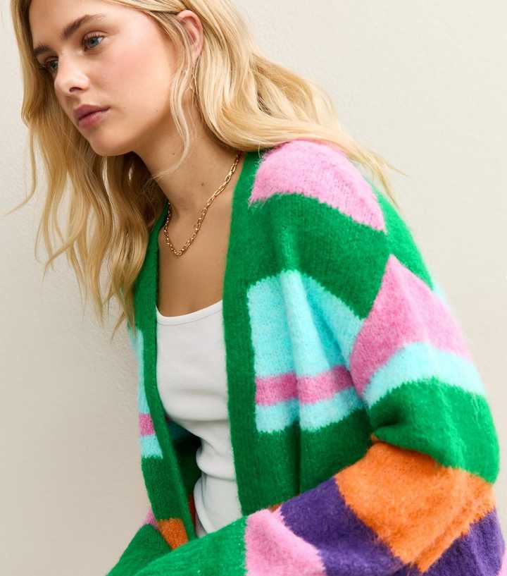 Sunshine Soul Green Multicolour Striped Open Front Cardigan