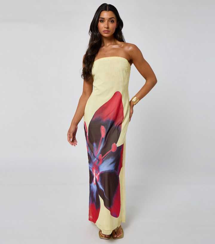 Urban Bliss Yellow Floral Print Bandeau Maxi Dress