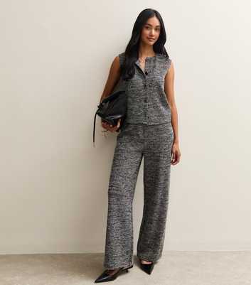 Black Soft Touch Ribbed Knit Wide Leg Trousers