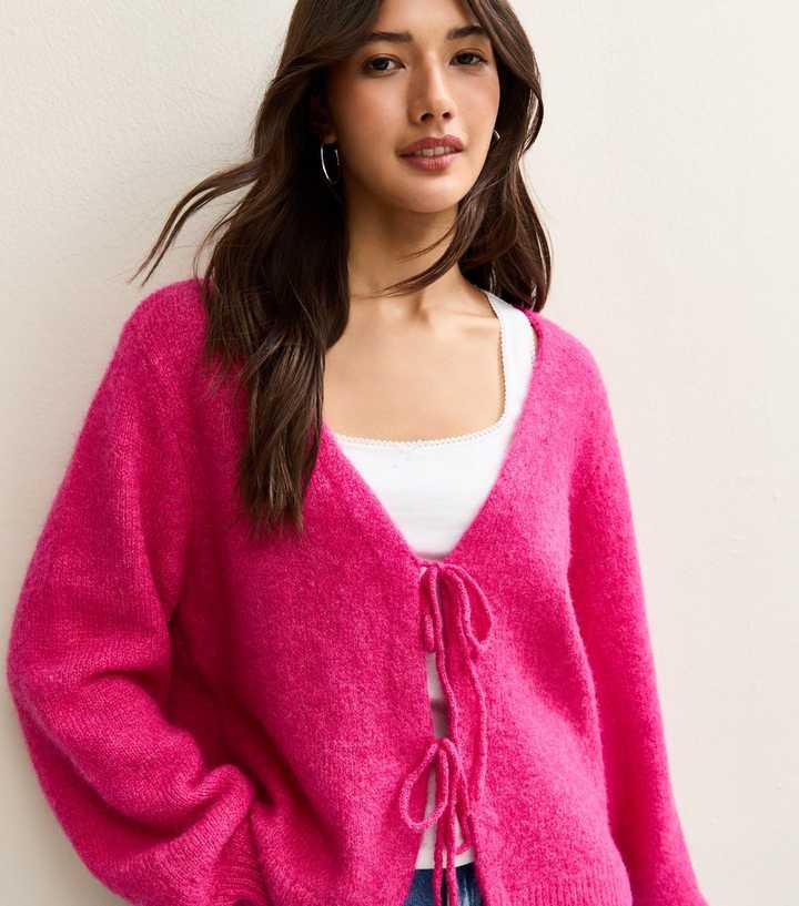 Sunshine Soul Bright Pink Tie Front Cardigan