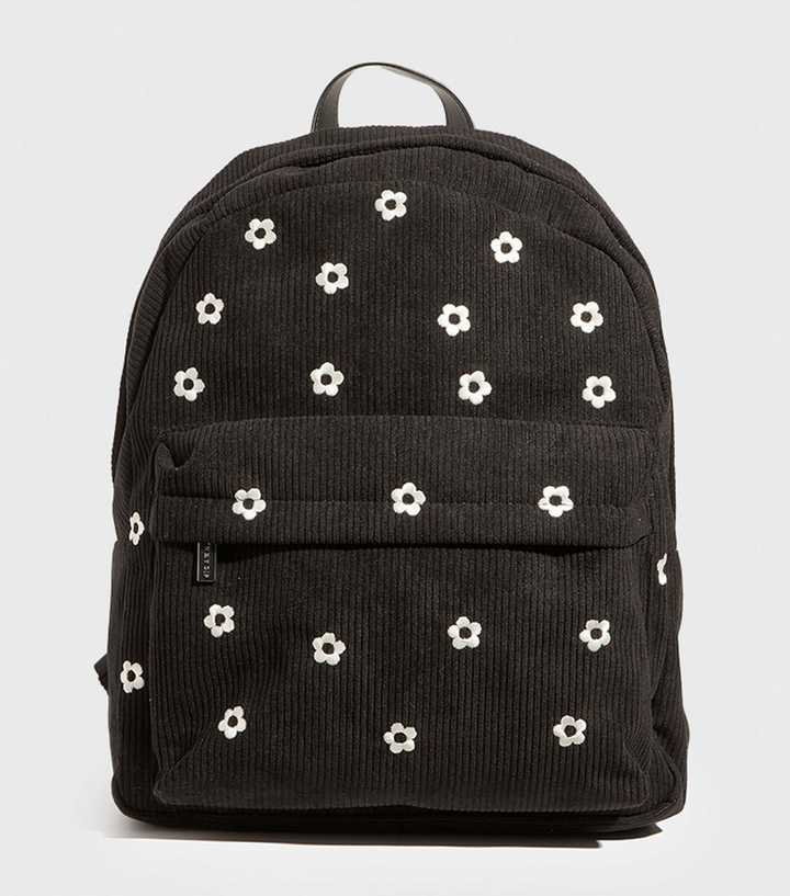 Skinnydip Black Floral Embroidered Corduroy Backpack