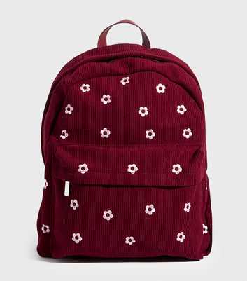 Skinnydip Burgundy Floral Embroidered Corduroy Backpack