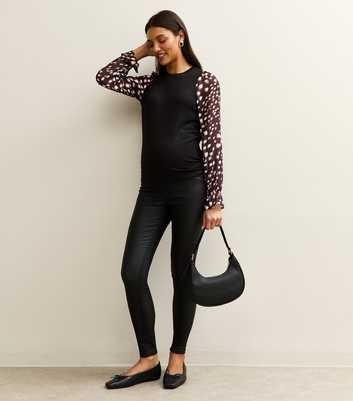 Maternity Black Soft Touch Printed Sleeve Top