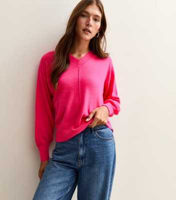 Sunshine Soul Bright Pink V-Neck Jumper
