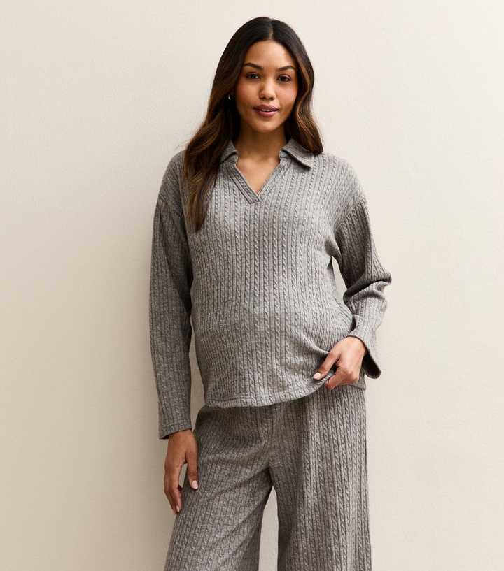 Maternity Mid Grey Soft Touch Polo Top
