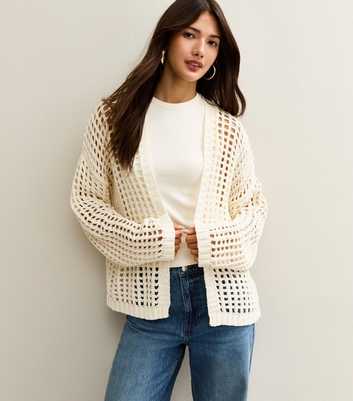 Gini London Cream Open Knit Cardigan