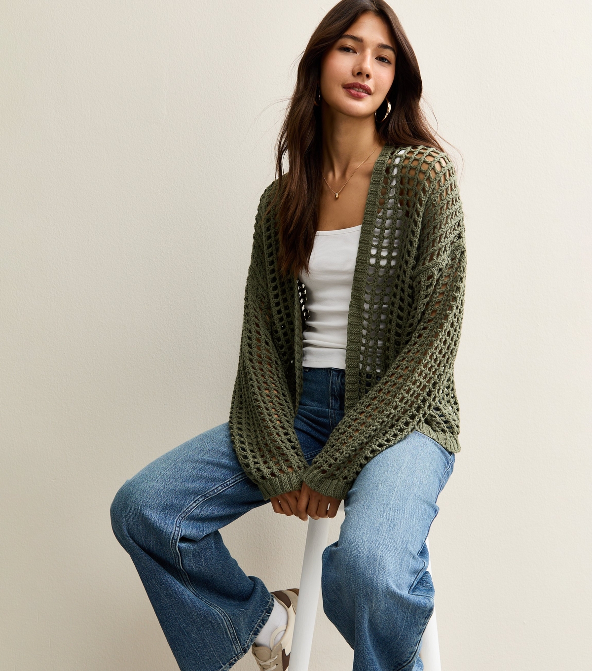 Gini London Women's Green Open Knit Cardigan New Look Large