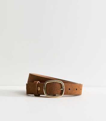 Tan Real Suede Rectangle Buckle Belt