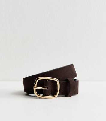 Dark Brown Real Suede Rectangle Buckle Belt