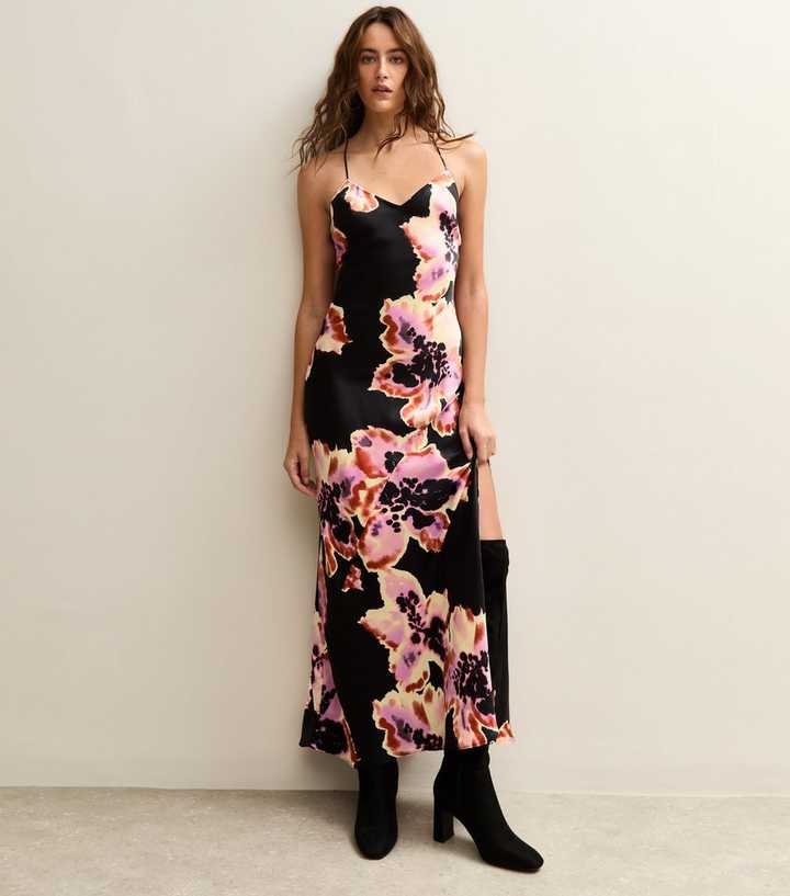 black floral midi dress new look New Look puff sleeve midi dress with side split in black floral