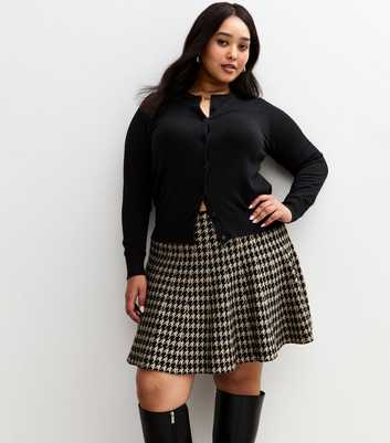 Curves Brown Dogtooth Check Mini Skirt