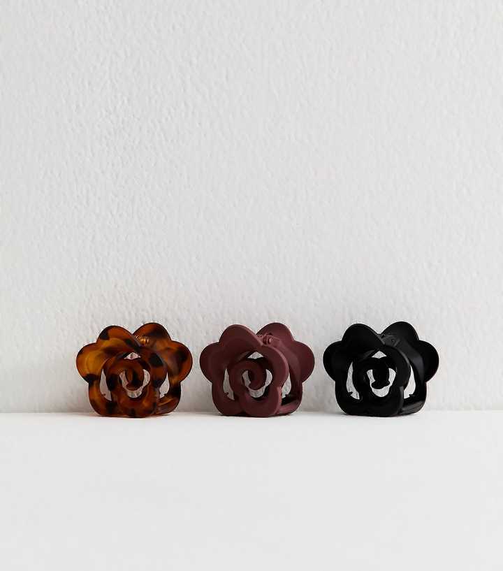 Pack Of 3 Multicoloured Rose Mini Hair Clips