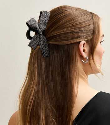 Black Diamante Bow Hair Clip