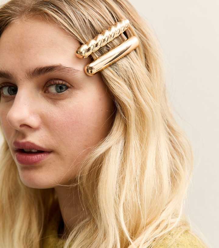 Pack Of 2 Gold Tone Twisted And Plain Hair Slides