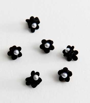 Pack of 6 Black Mini Faux Pearl Embellished Floral Hair Clips