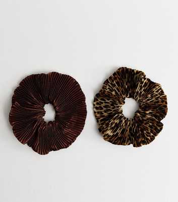Pack Of 2 Plisse Brown and Leopard Print Scrunchies