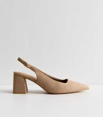 Wide Fit Light Brown Faux Suede Block Heel Slingback Pumps