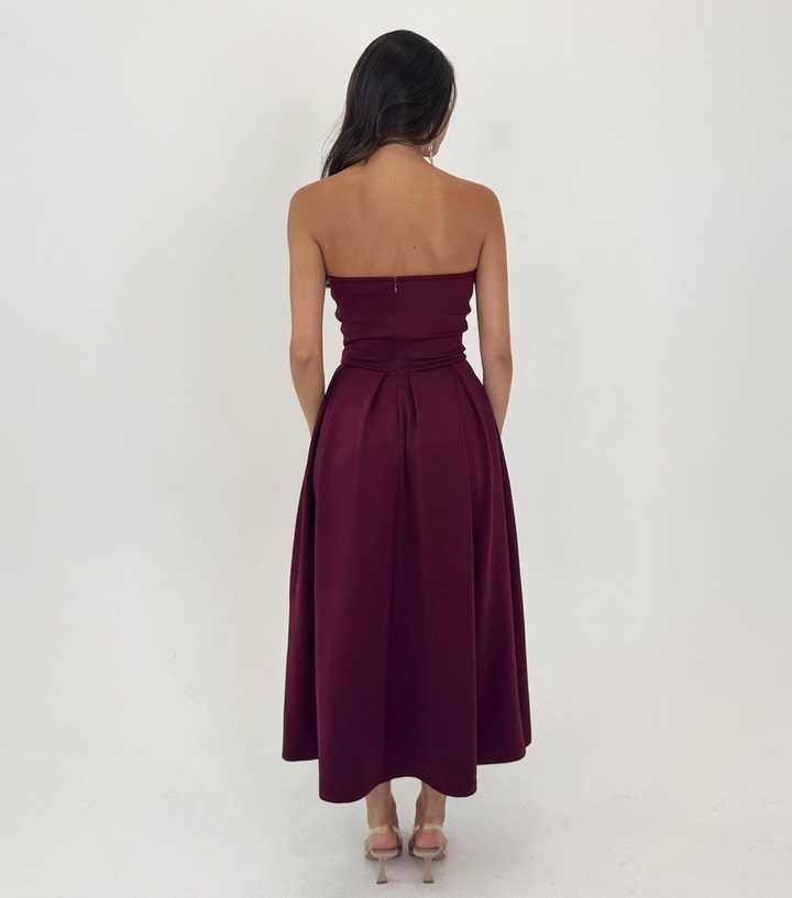 AX Paris Dark Purple Strapless Midi Dress | New Look