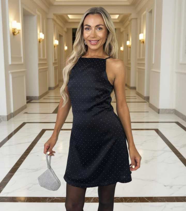 AX Paris Black Diamante Racer Slip Mini Dress