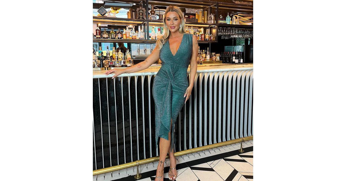 green emerald velvet dress Forest Green Ruched Wrap Top Midi Dress  AX Paris