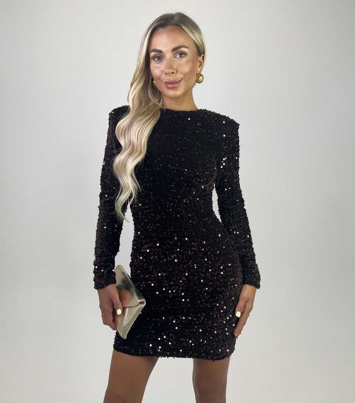 AX Paris Dark Brown Sequin Mini Dress