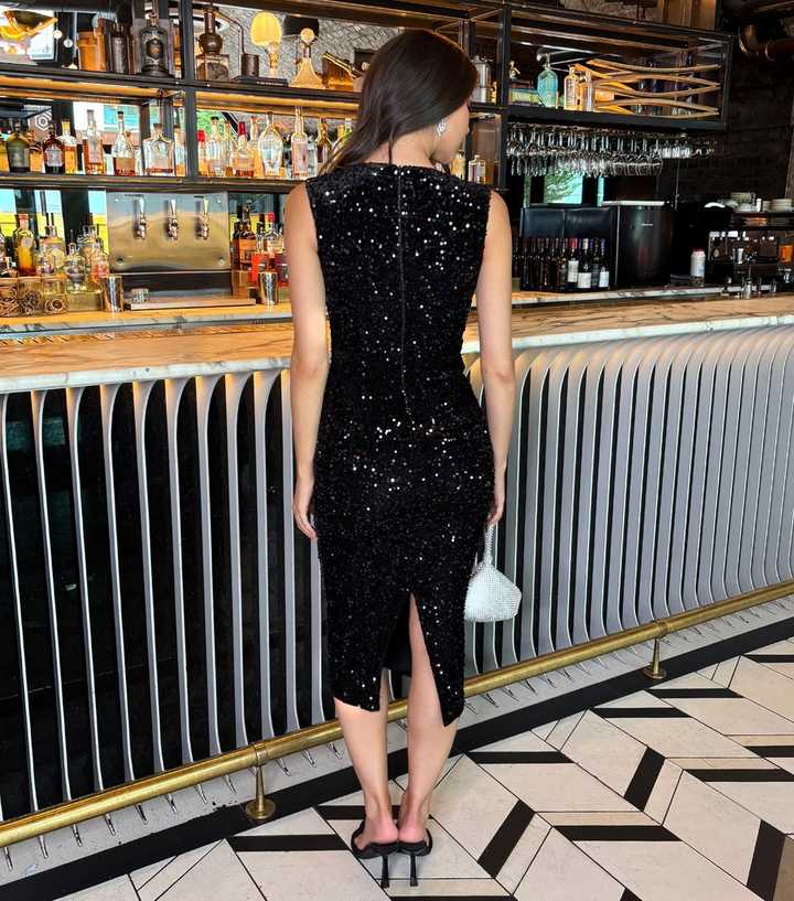 AX Paris Black Velvet Sequin V-Neck Midi Dress AX Paris Black Velvet Sequin V-Neck Midi Dress