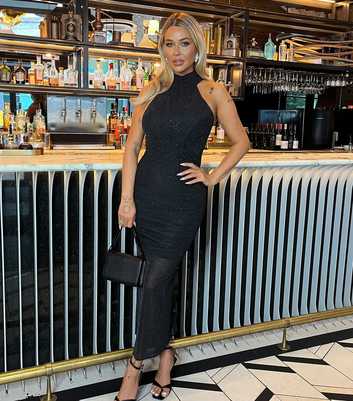 AX Paris Black Diamante Halter Neck Knot Detail Midi Dress