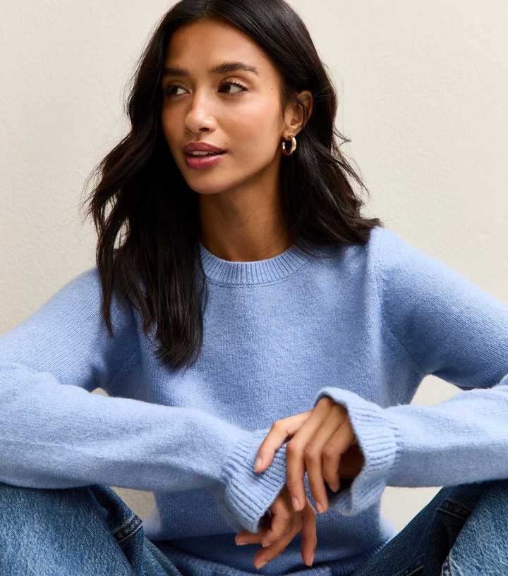 Petite Light Blue Midweight Frill Trimmed Jumper