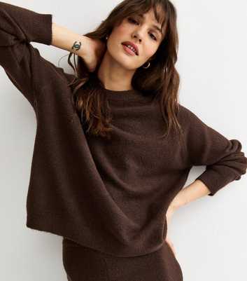 Tall Dark Brown Raglan Sleeve Oversized Jumper