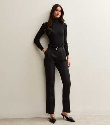 Black Belted Paperbag Waist Trousers
